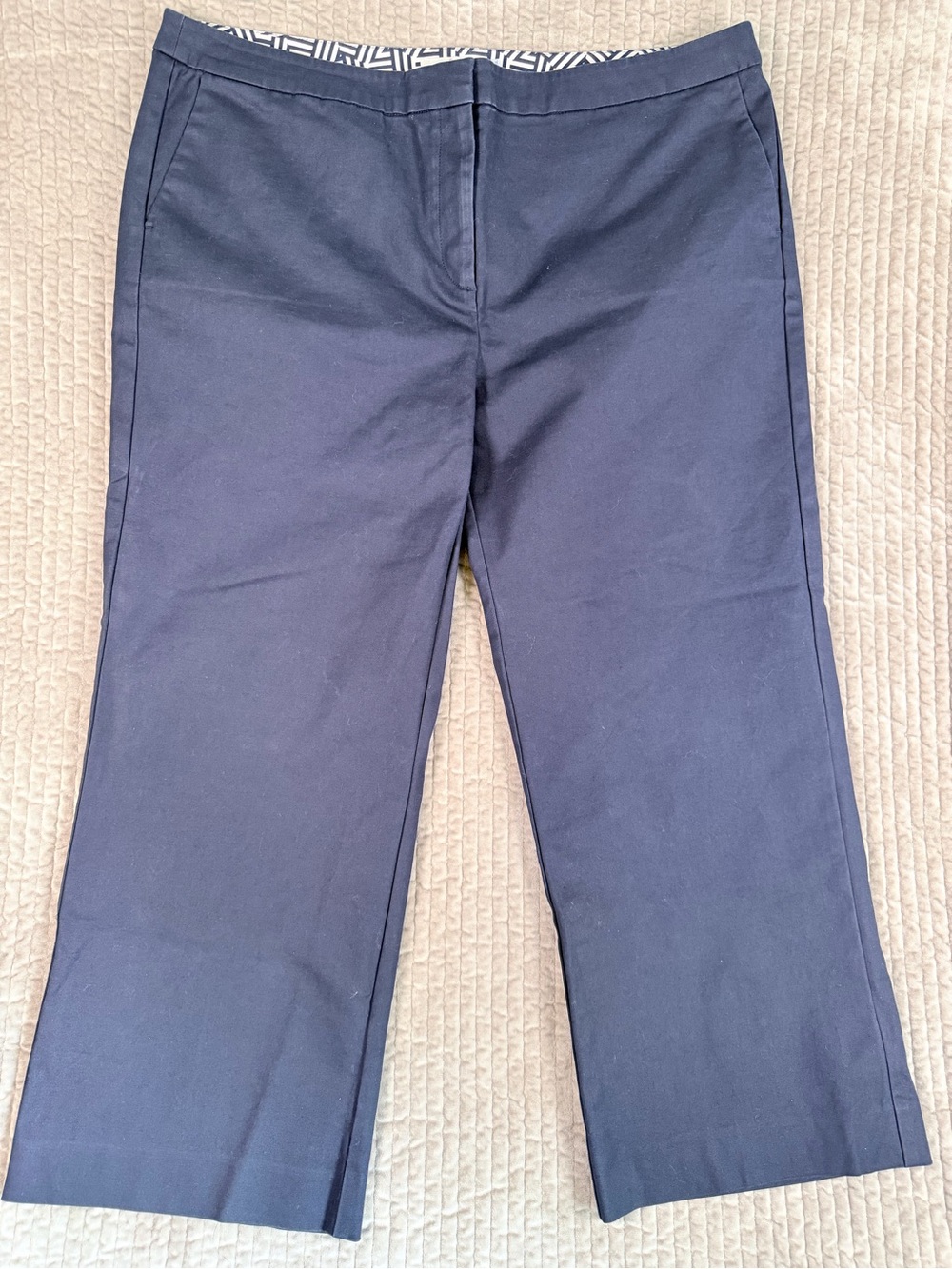 BODEN Women's Navy Cropped Pants – US Size 14L Stretch Cotton Capri Trousers